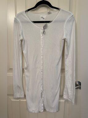 Linq White Button-Front Long Sleeve Tunic/Dress